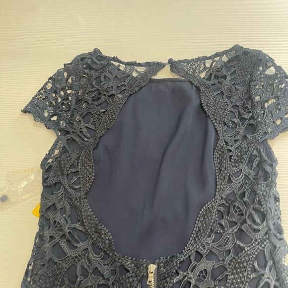 Alice + Olivia Clover Lace Back Cutout Dress 8 Navy Blue Mini Cocktail Party NEW - Picture 10 of 11